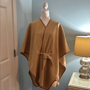 Ann Taylor Camel Cape with Chocolate Trim